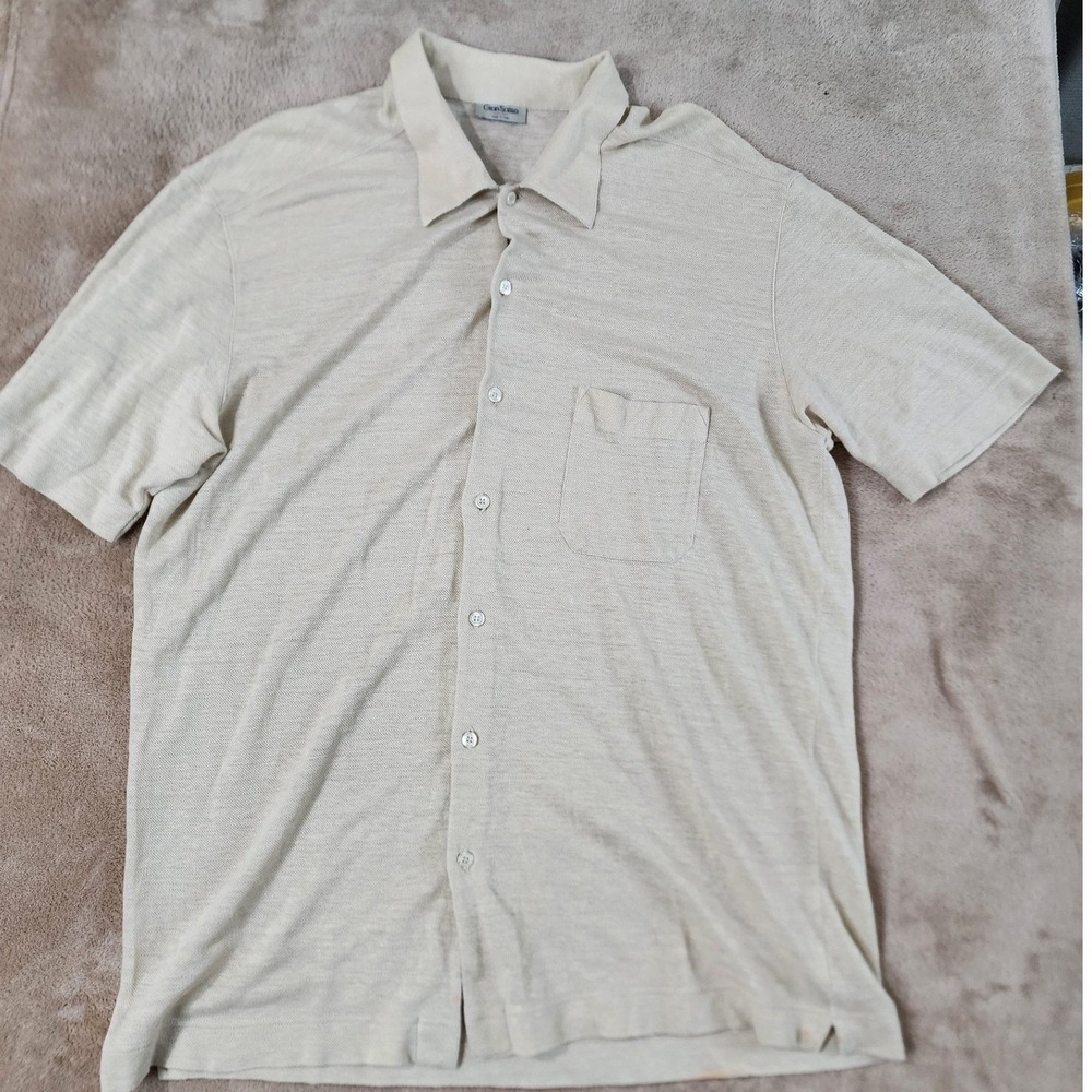 Gran Sasso Button Up Shirt Men Large Size Color Beige Linen S/S ITALY Stains